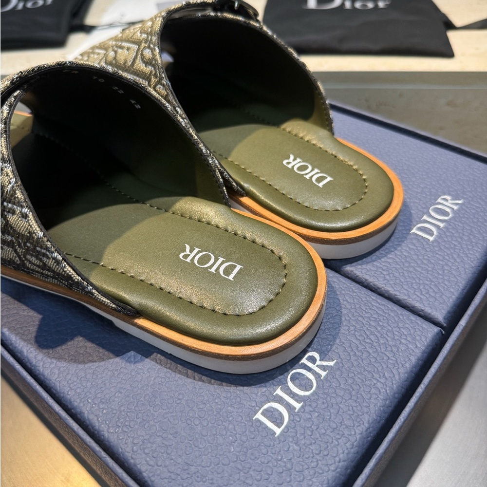 Dior Monogram Slide Sandals in Olive and Beige - Picture 6 of 6